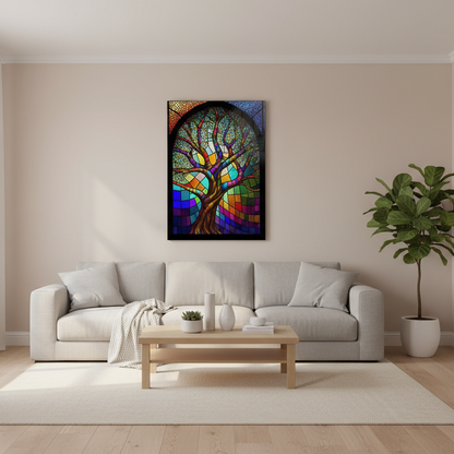 Albero Effetto Vetrata Quadro in Vetro Temperato