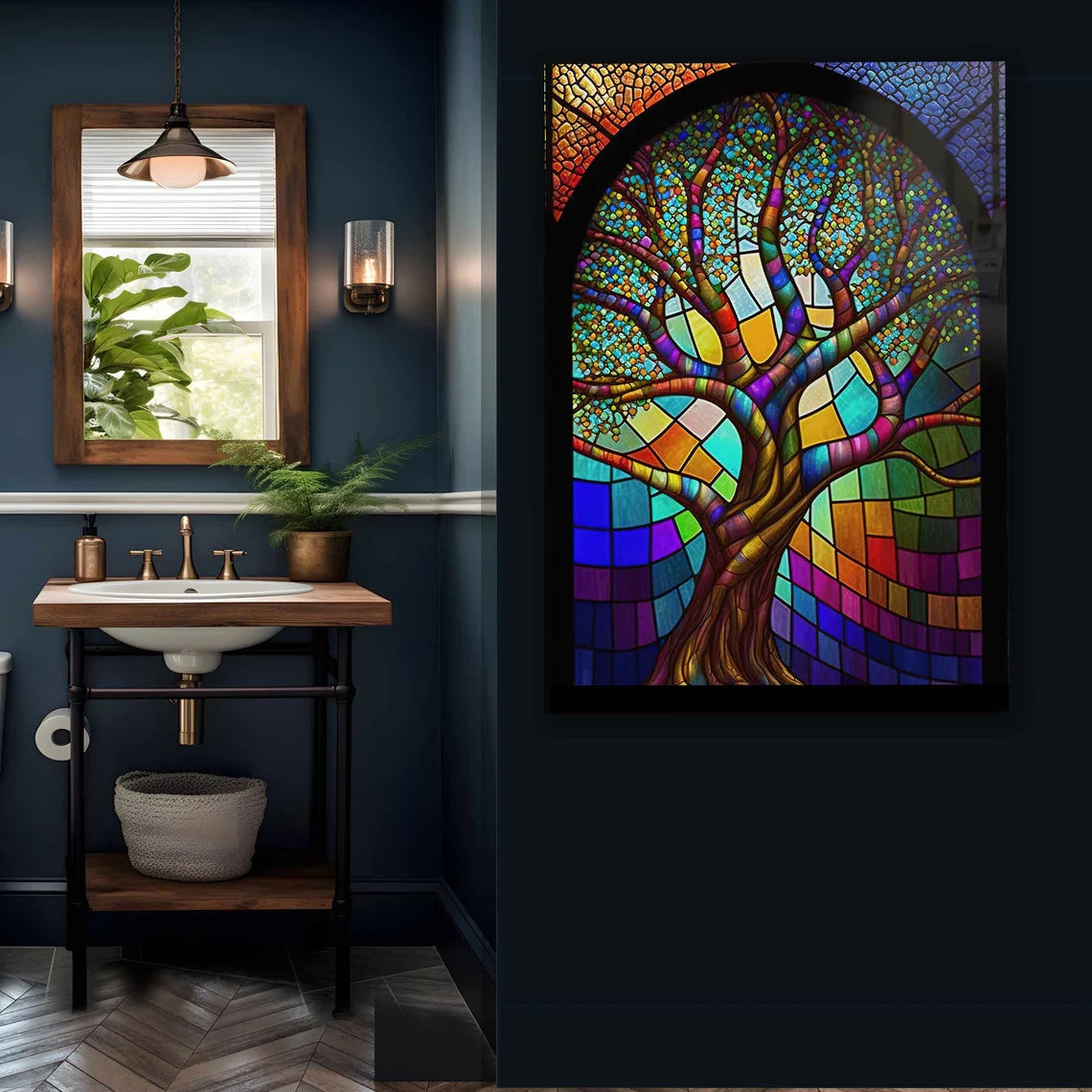 Arbre en Vitrail Tableau en Verre Trempé