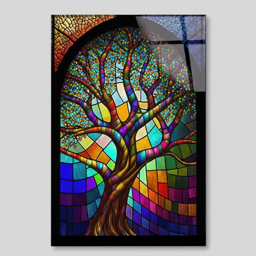 Arbre en Vitrail Tableau en Verre Trempé