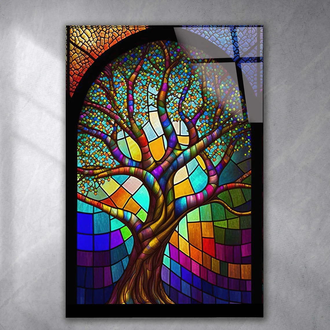 Arbre en Vitrail Tableau en Verre Trempé