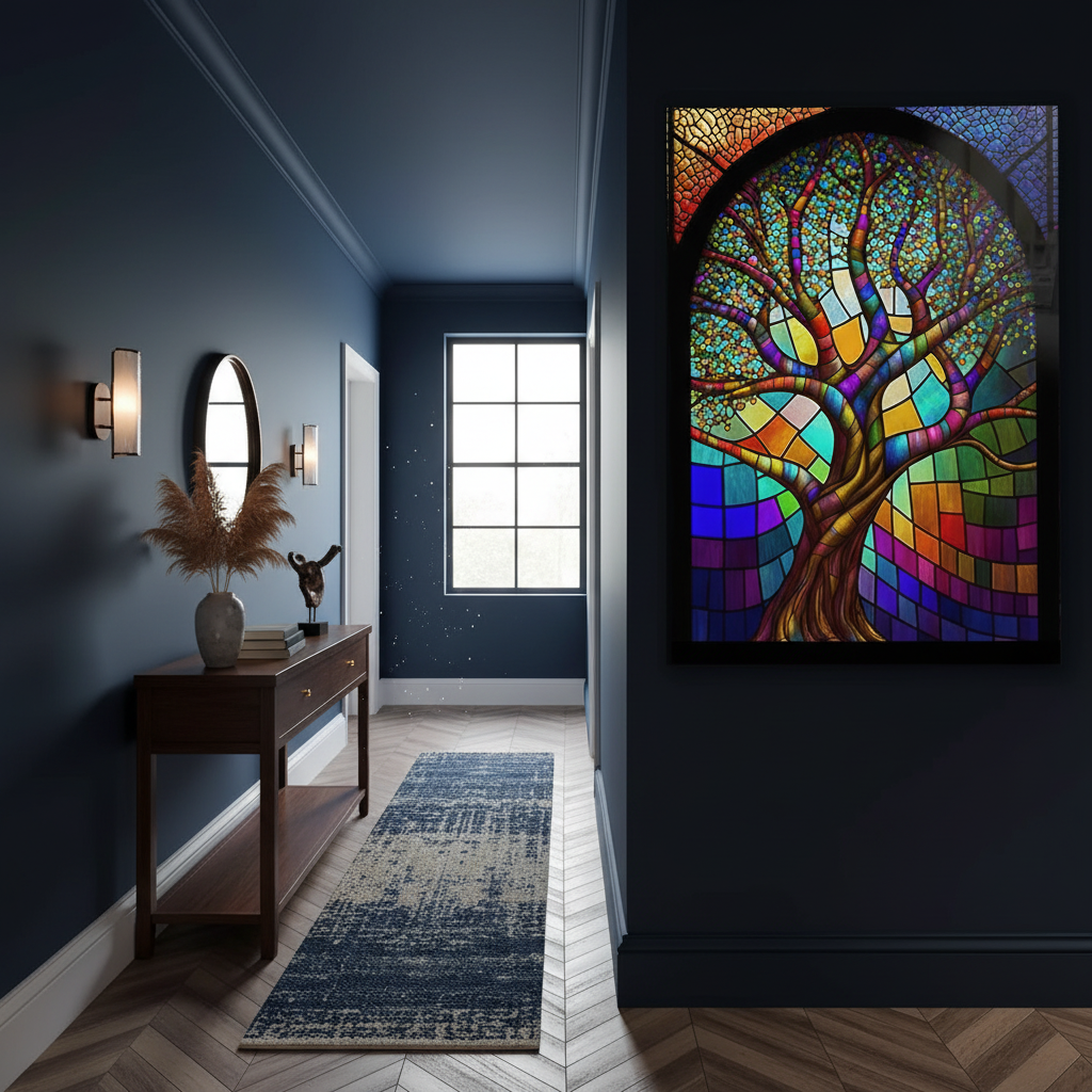 Arbre en Vitrail Tableau en Verre Trempé