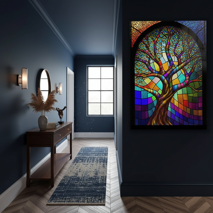 Albero Effetto Vetrata Quadro in Vetro Temperato