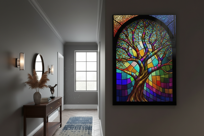 Albero Effetto Vetrata Quadro in Vetro Temperato