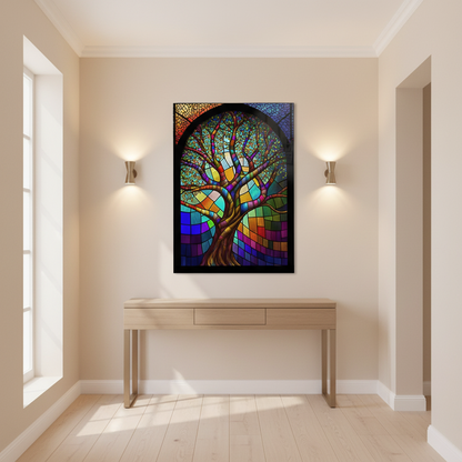 Albero Effetto Vetrata Quadro in Vetro Temperato