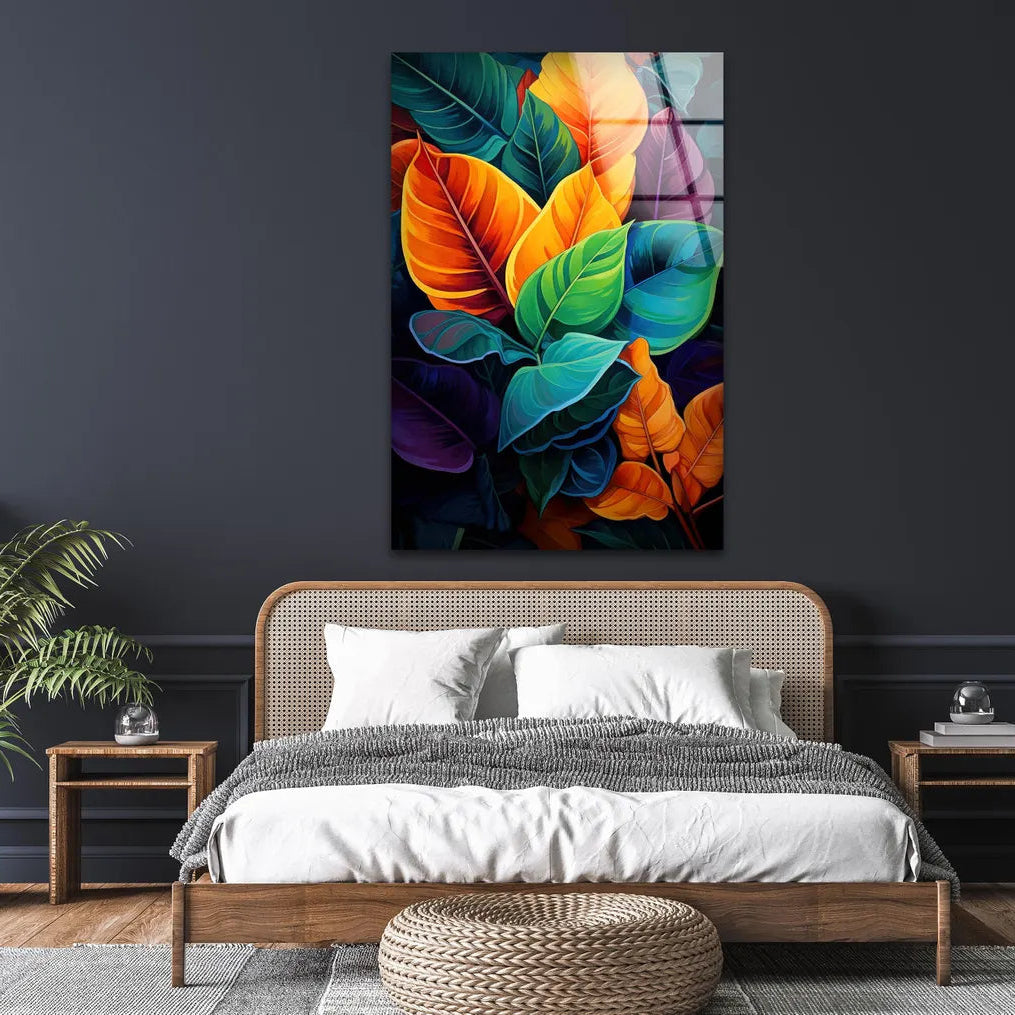 Feuilles Colorées Tableau en Verre Trempé