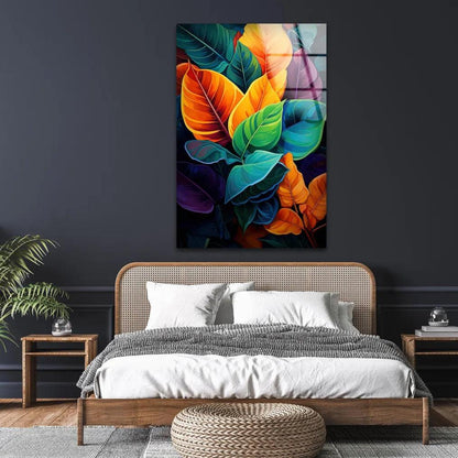 Feuilles Colorées Tableau en Verre Trempé