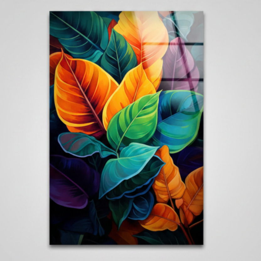 Feuilles Colorées Tableau en Verre Trempé