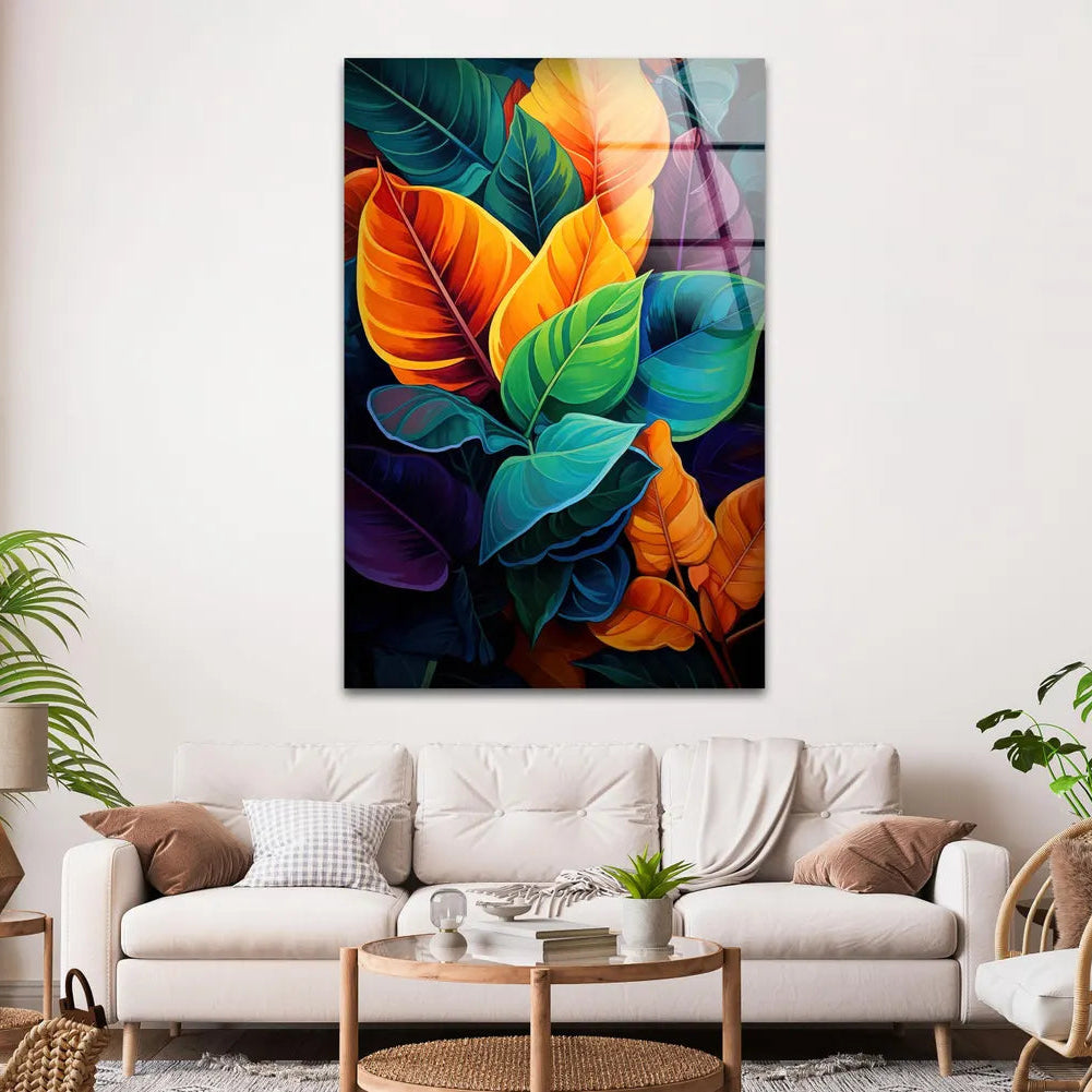 Feuilles Colorées Tableau en Verre Trempé