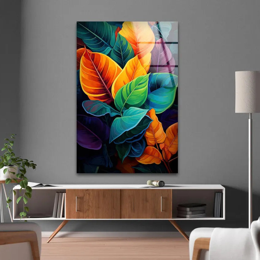 Feuilles Colorées Tableau en Verre Trempé