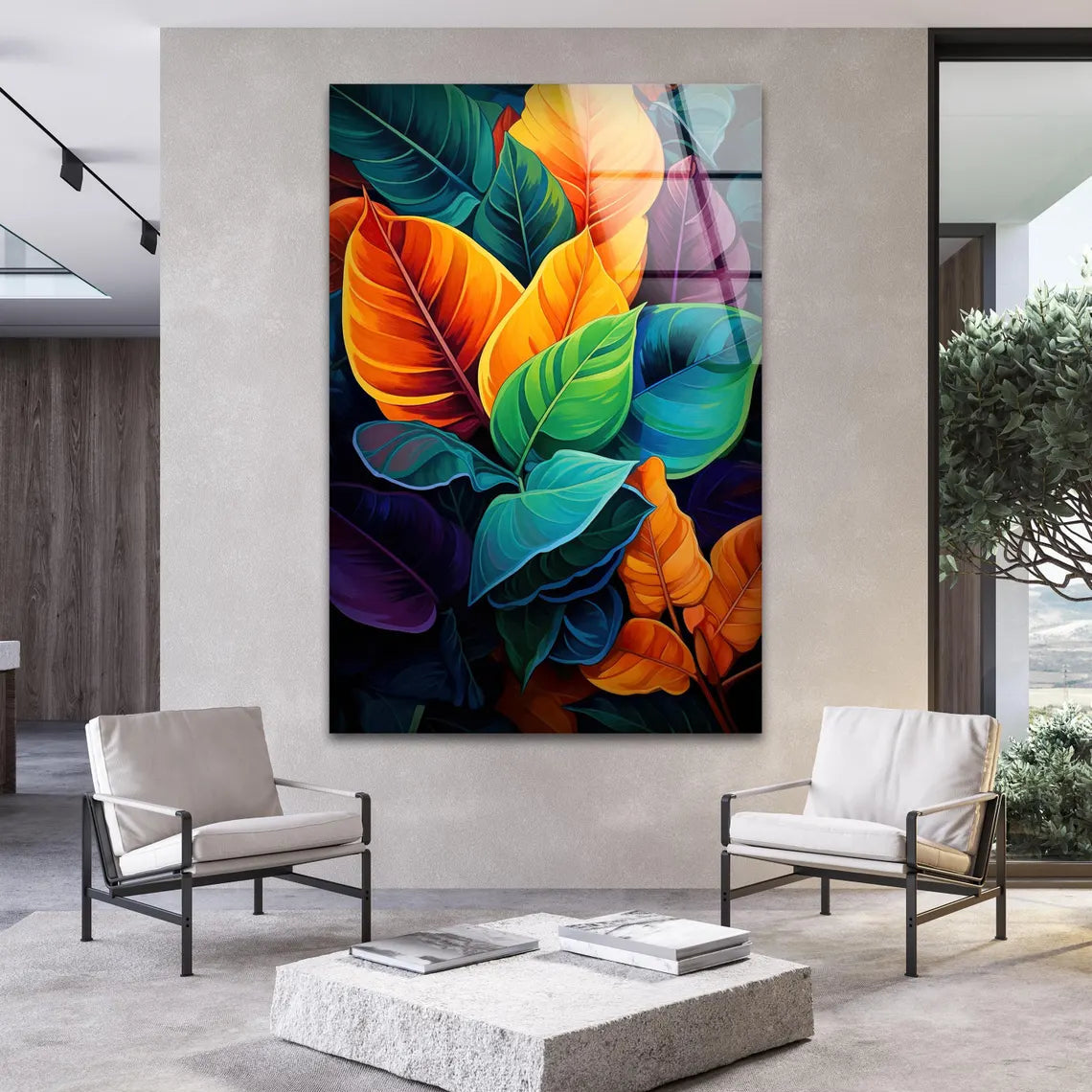 Feuilles Colorées Tableau en Verre Trempé