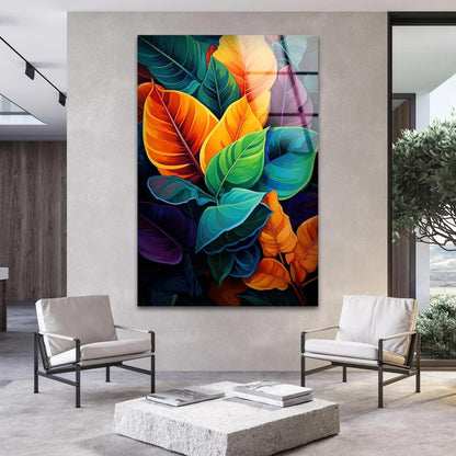 Feuilles Colorées Tableau en Verre Trempé