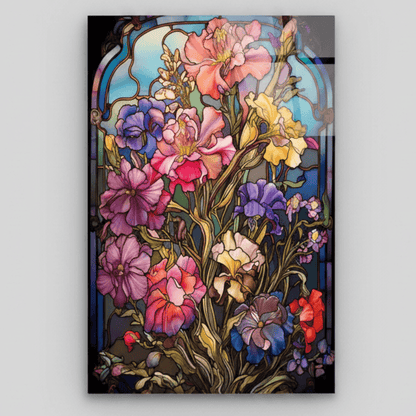 Fleurs Effet Vitrail Tableau en Verre Trempé