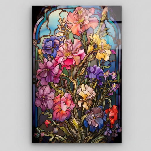 Fiori Effetto Vetrata Quadro in Vetro Temperato