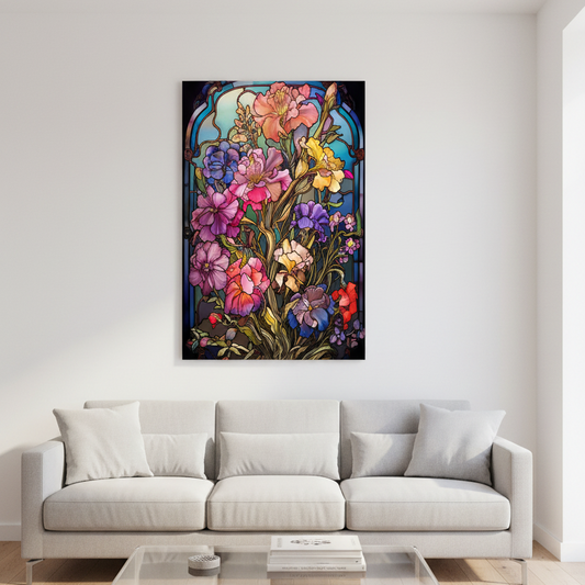 Fiori Effetto Vetrata Quadro in Vetro Temperato