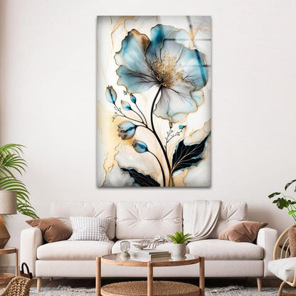 Fleur Bleue Tableau en Verre Trempé