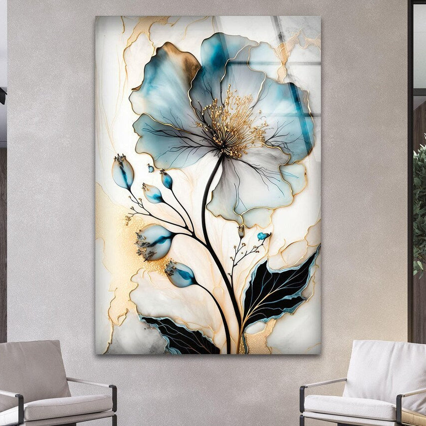 Fleur Bleue Tableau en Verre Trempé