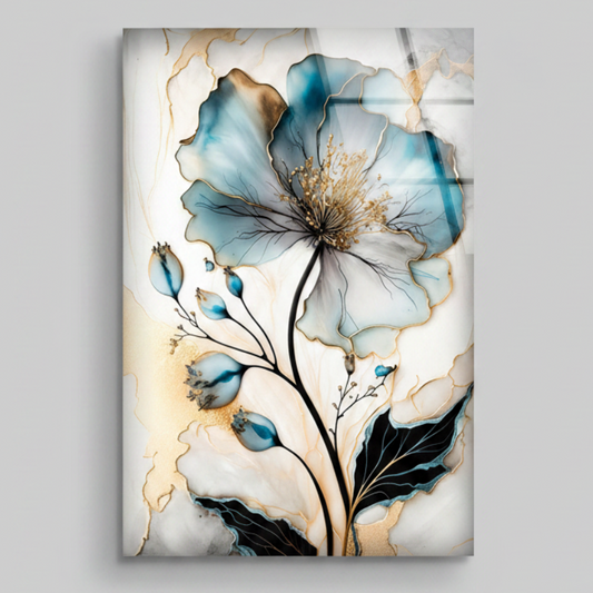 Fiore Blu Quadro in Vetro Temperato