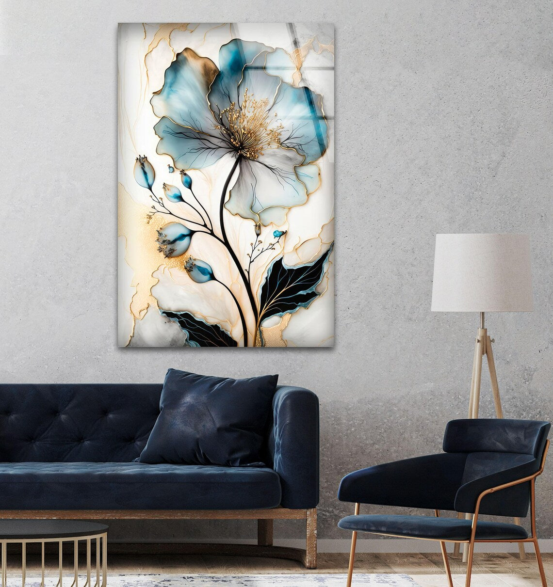 Fleur Bleue Tableau en Verre Trempé