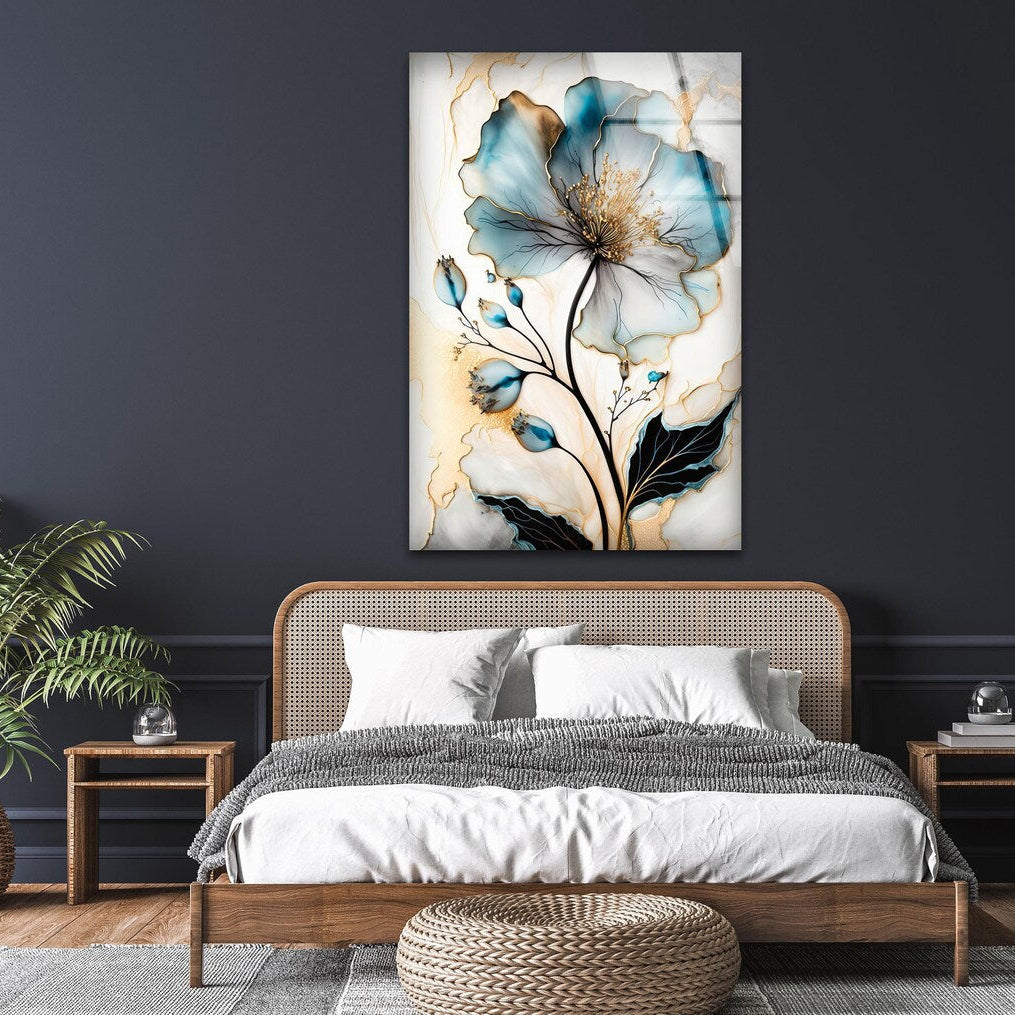 Fleur Bleue Tableau en Verre Trempé