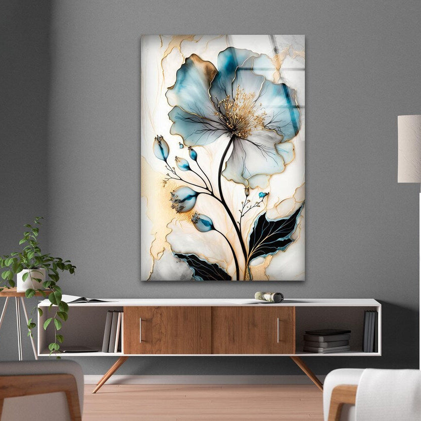 Fleur Bleue Tableau en Verre Trempé