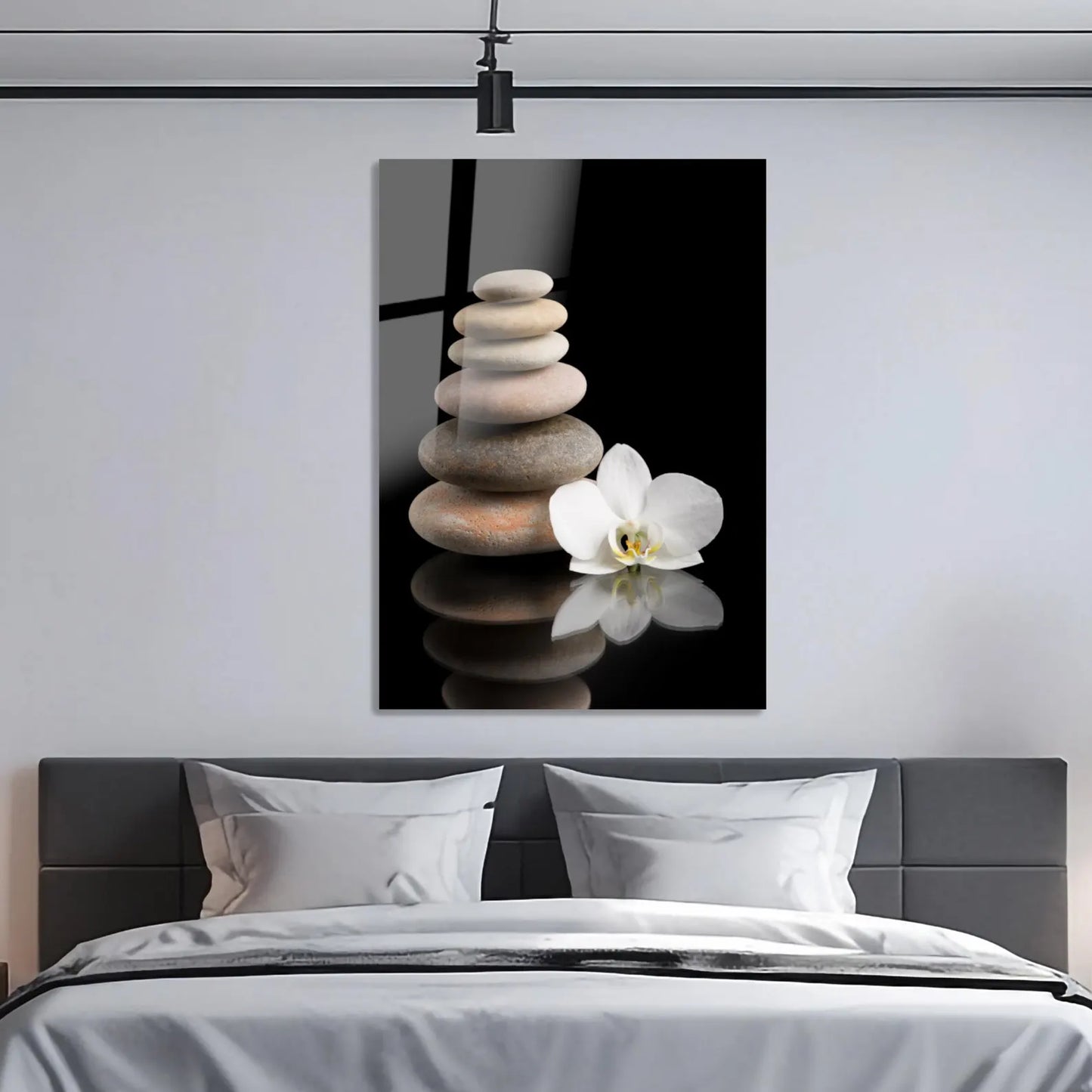 Orchidea Bianca e Pietre Quadro in Vetro Temperato