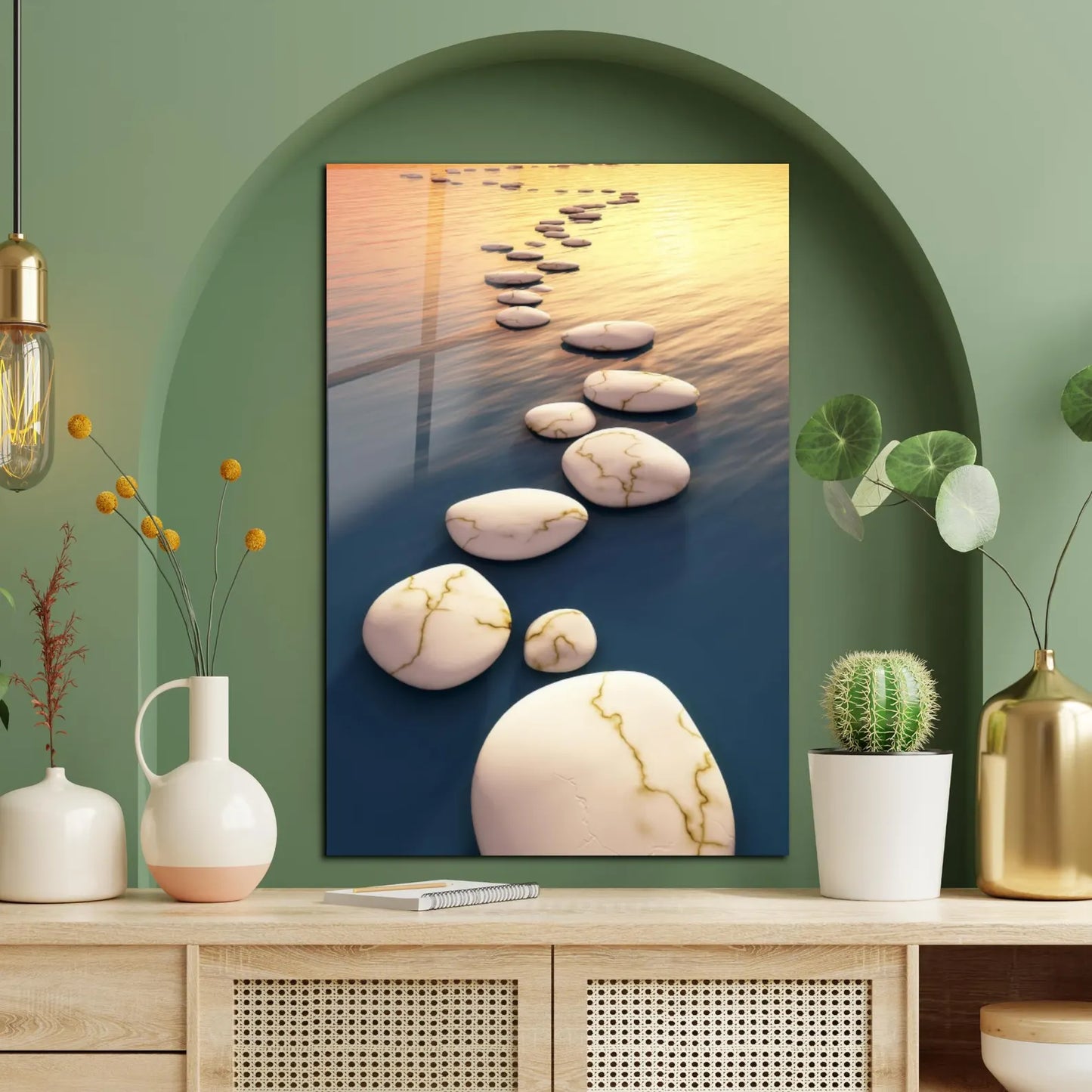 Pierres Beige Tableau en Verre Trempé
