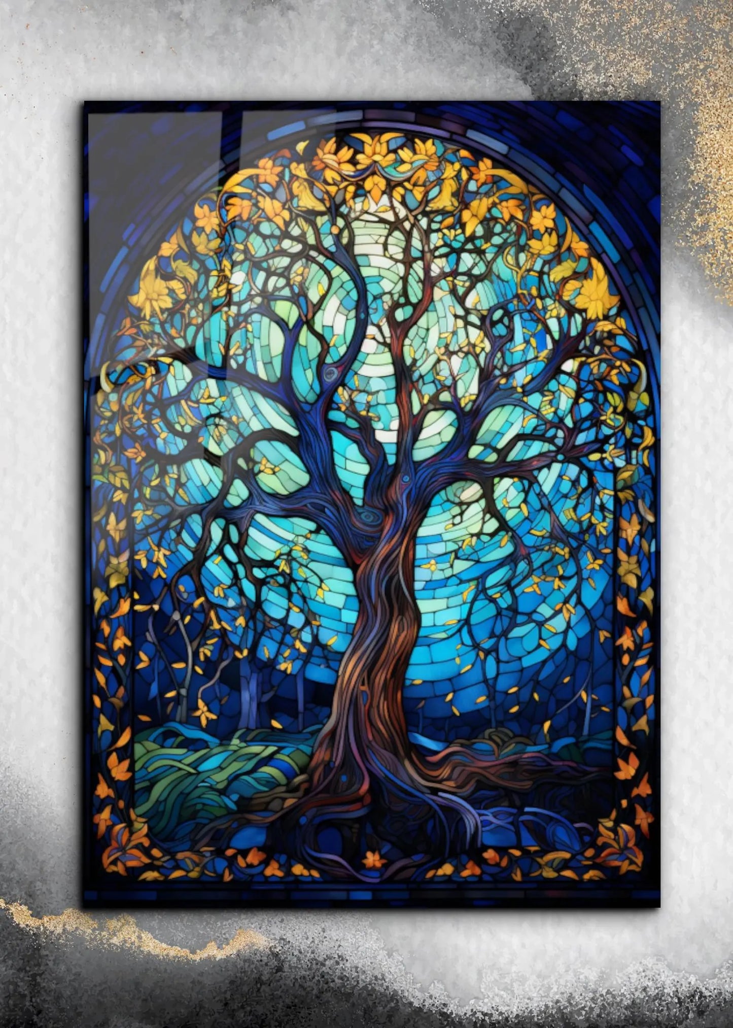 Albero Effetto Vetrata Quadro in Vetro Temperato