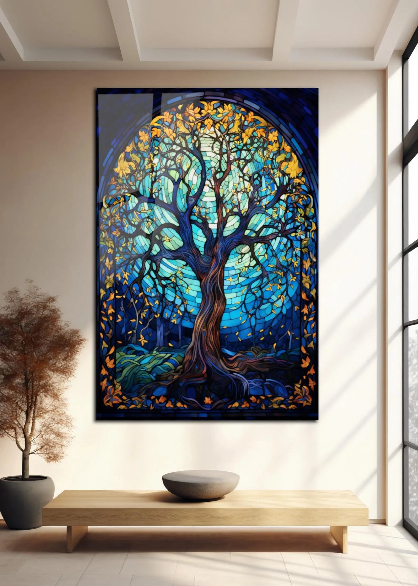 Albero Effetto Vetrata Quadro in Vetro Temperato