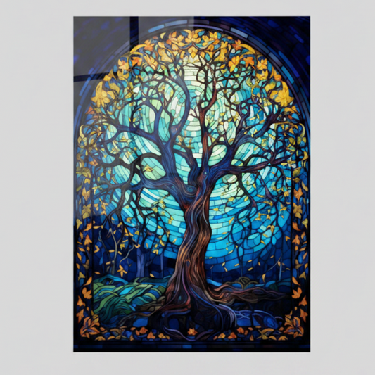 Stained Glass Tree Glass Wall Art