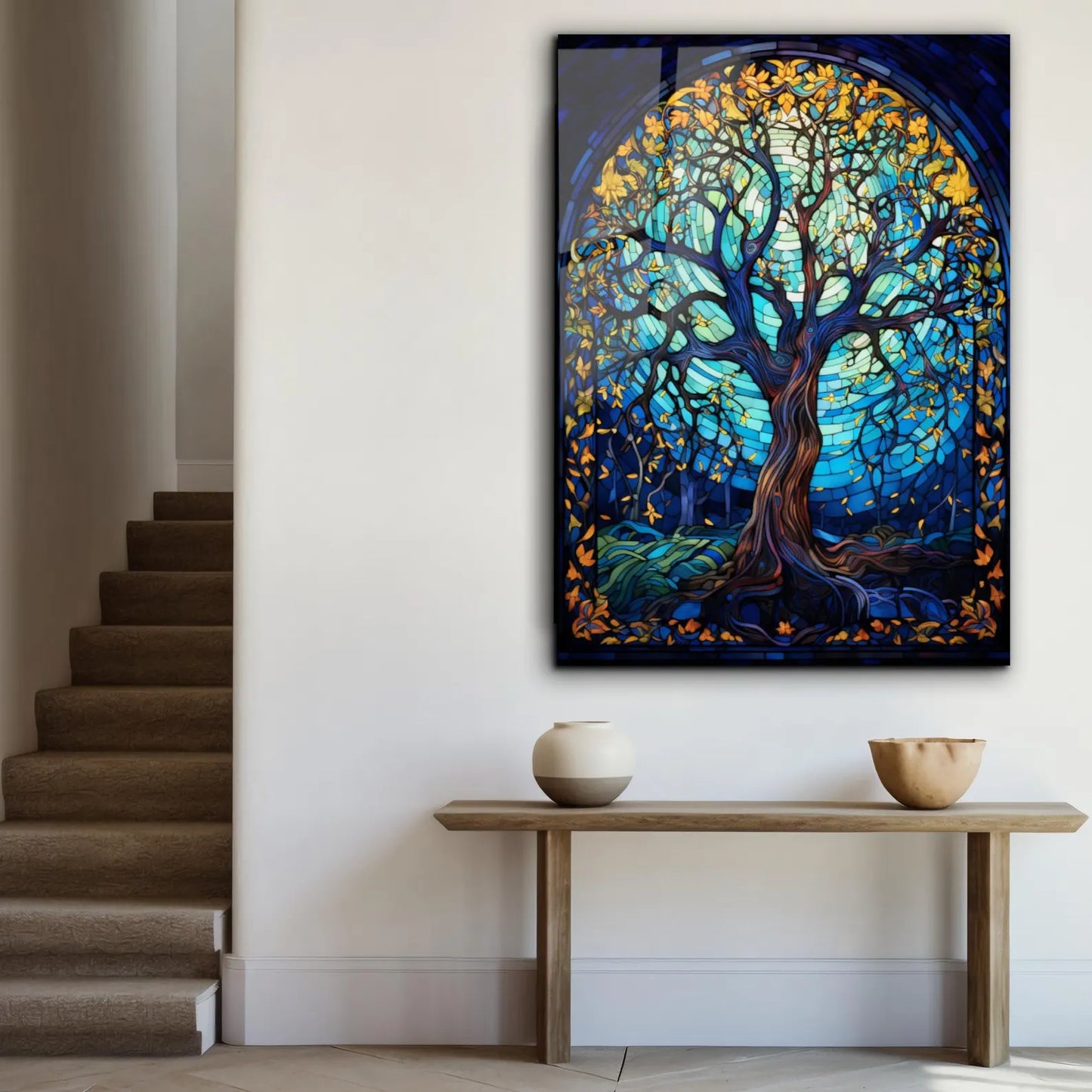 Albero Effetto Vetrata Quadro in Vetro Temperato
