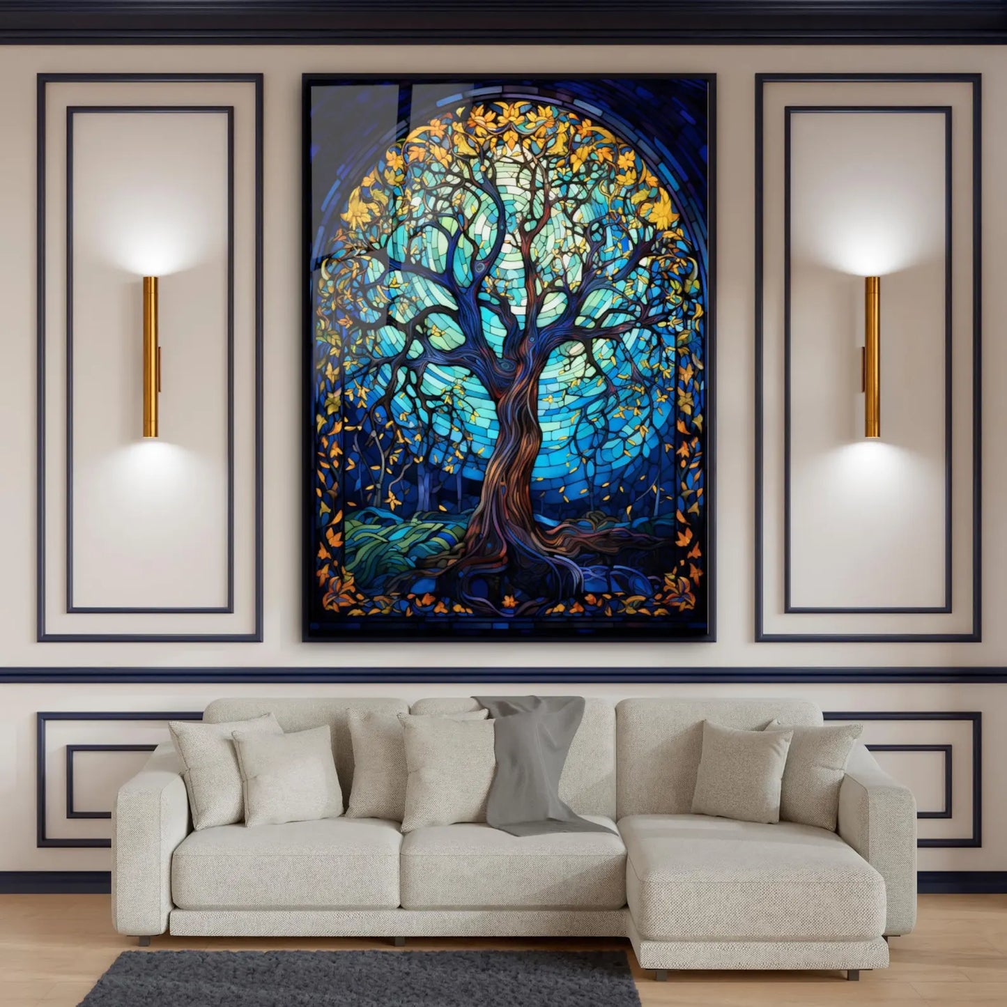 Albero Effetto Vetrata Quadro in Vetro Temperato