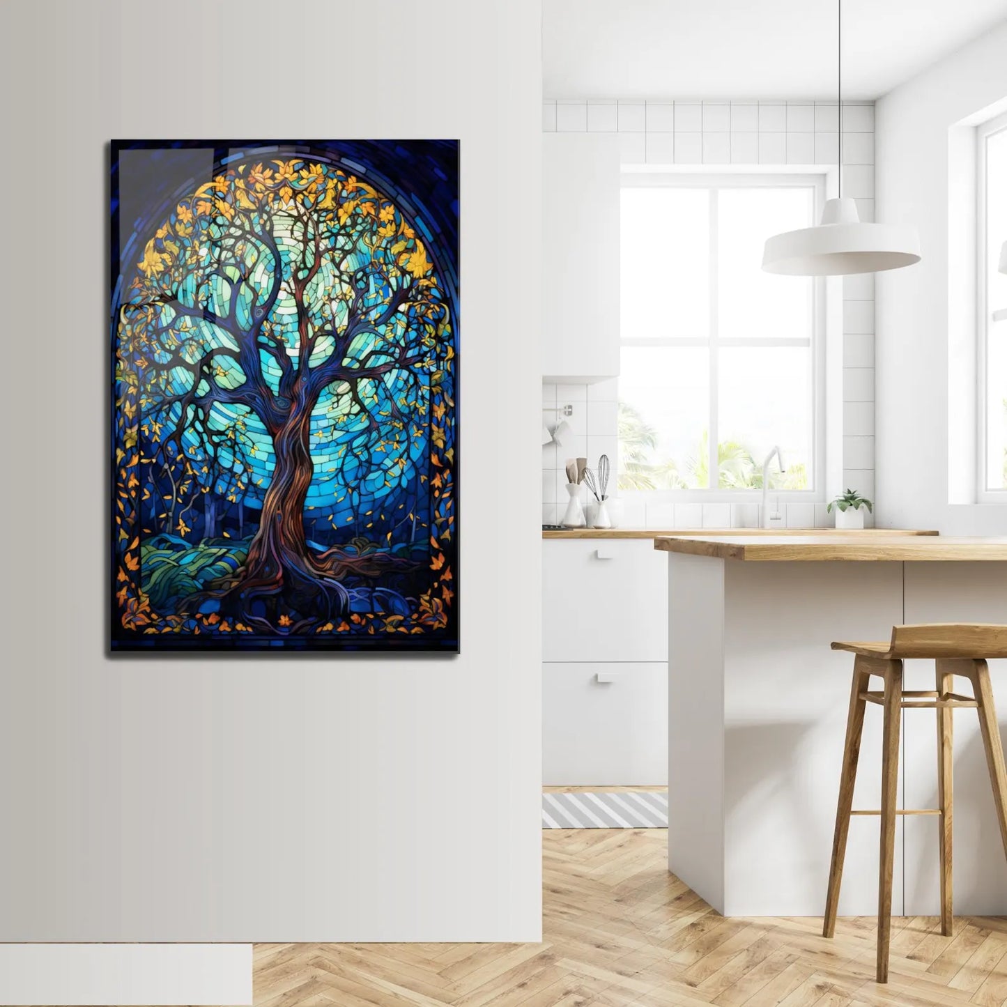 Albero Effetto Vetrata Quadro in Vetro Temperato