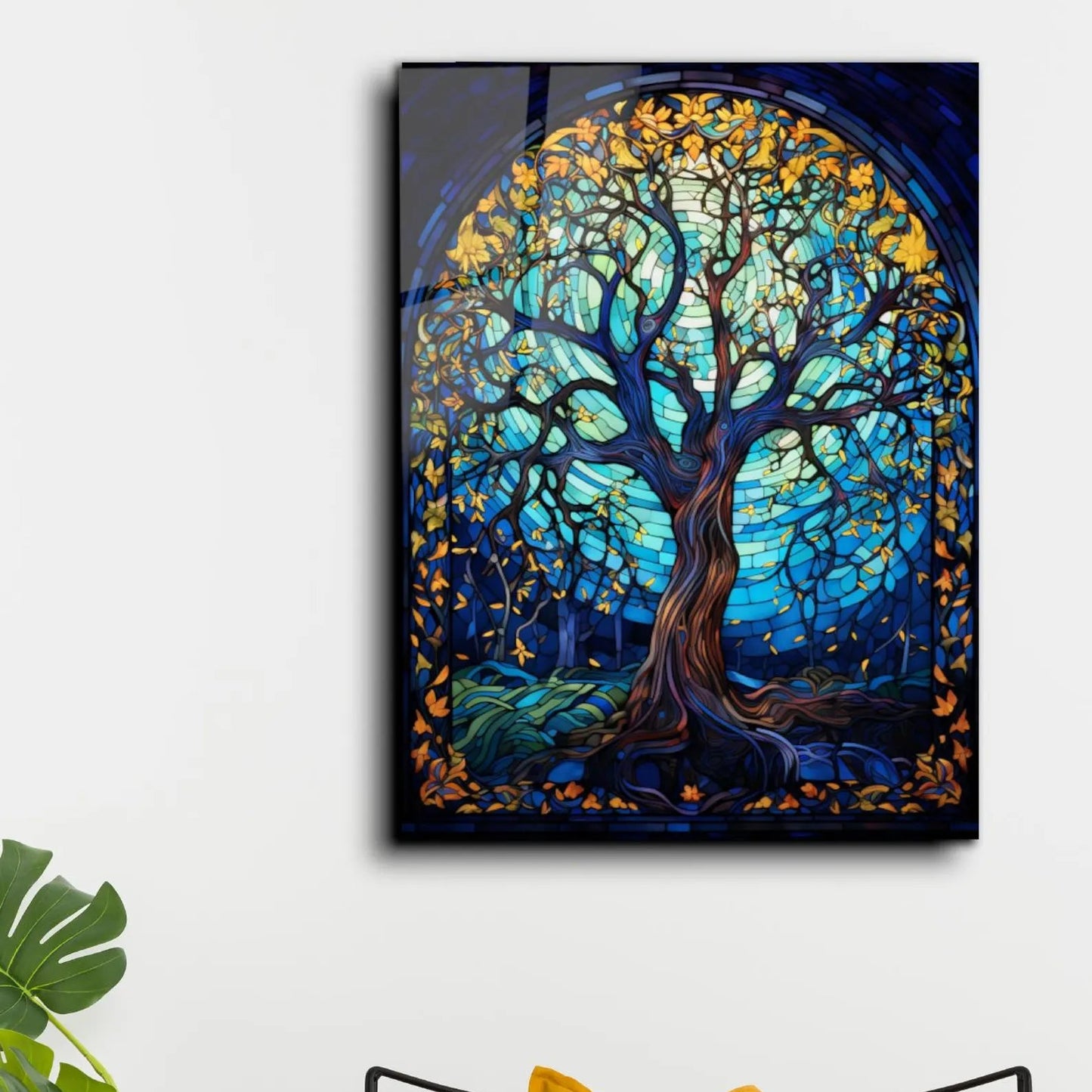 Albero Effetto Vetrata Quadro in Vetro Temperato