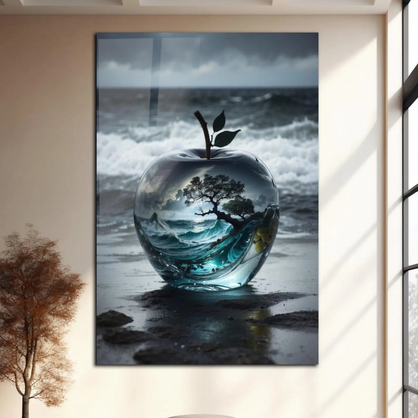 Mela Astratta Quadro in Vetro Temperato
