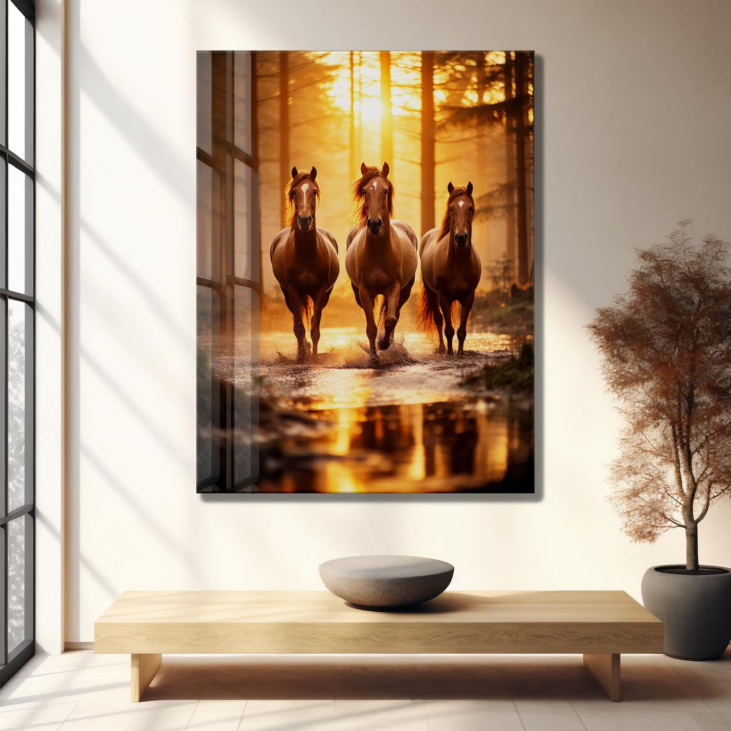 Tre Cavalli Quadro in Vetro Temperato