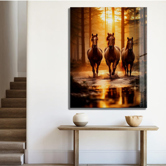 Trois Chevaux Tableau en Verre Trempé