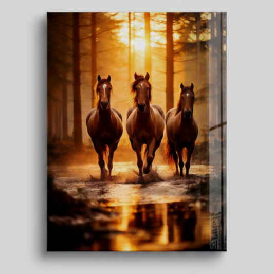 Trois Chevaux Tableau en Verre Trempé