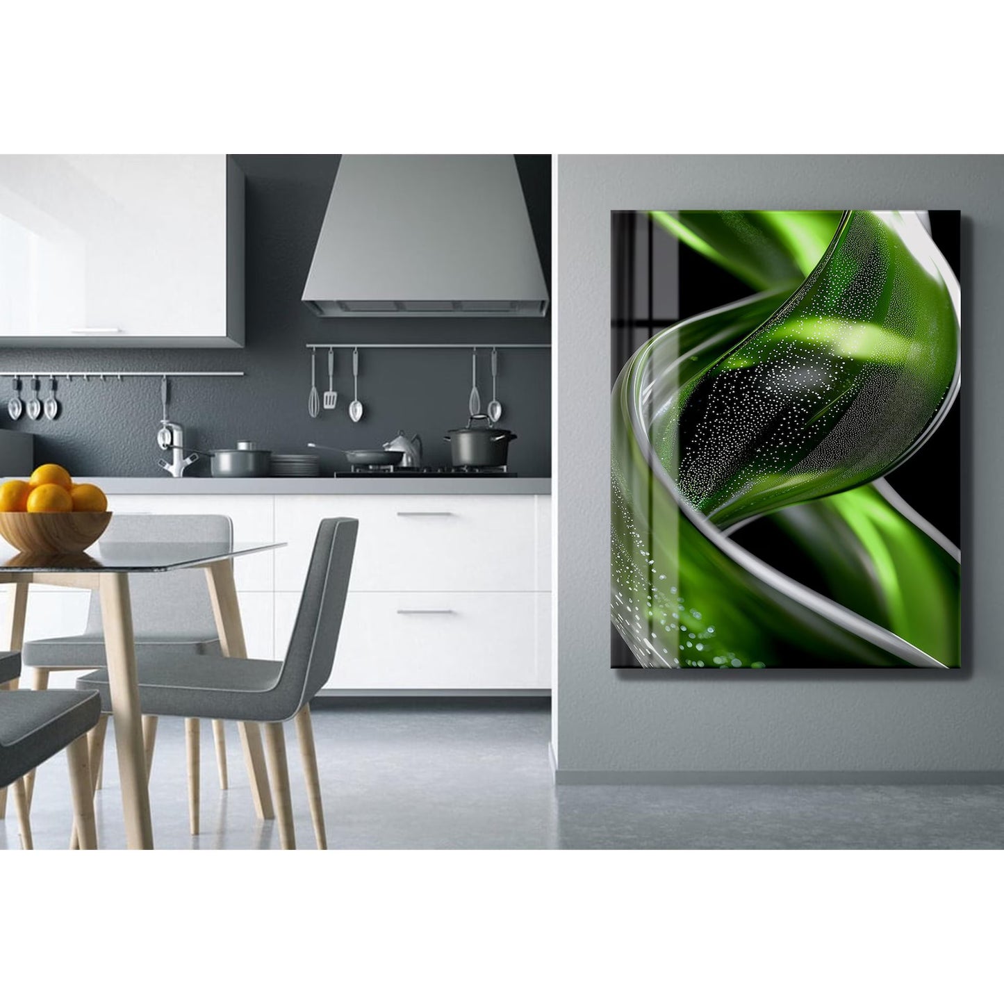 Green Spiral Glass Wall Art