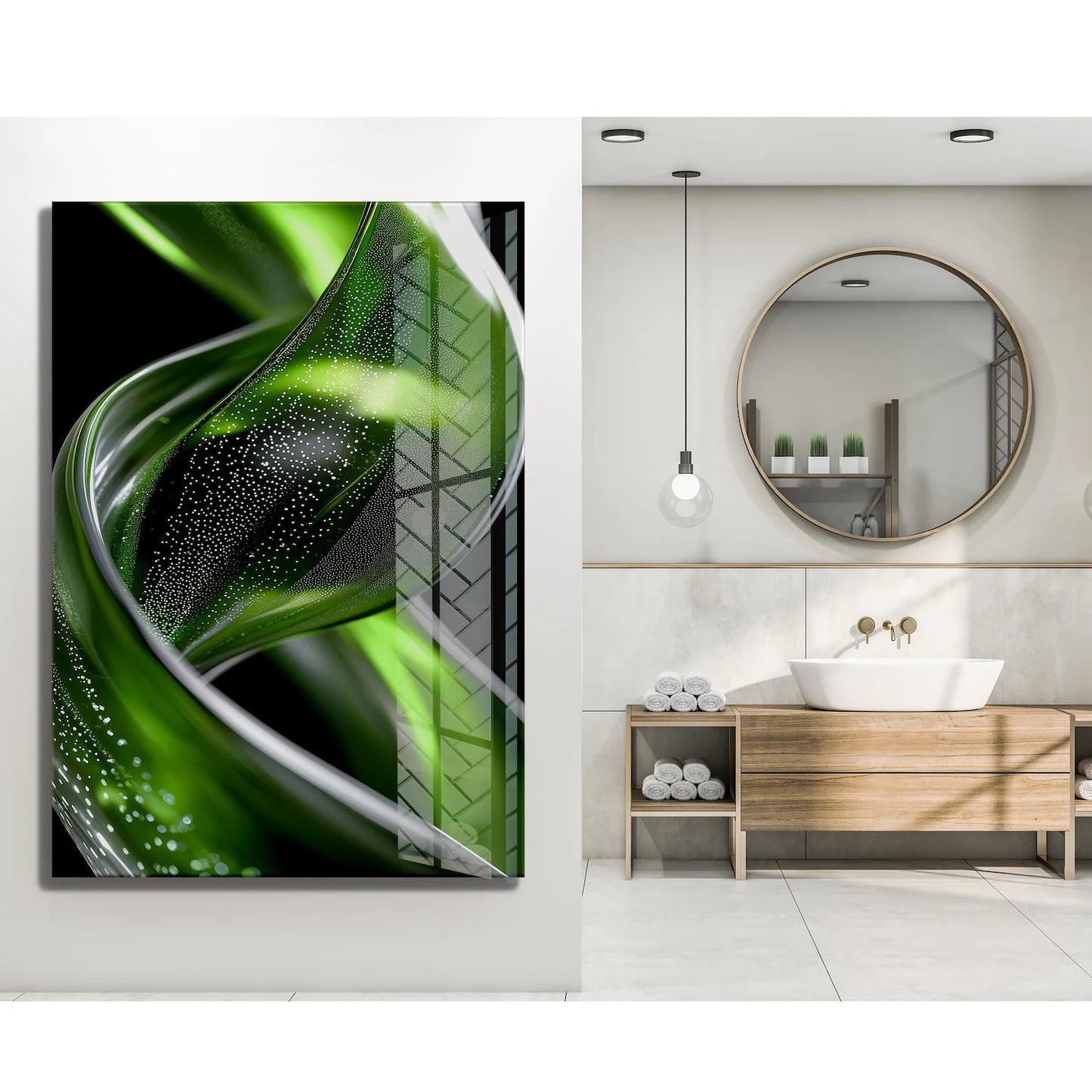 Green Spiral Glass Wall Art