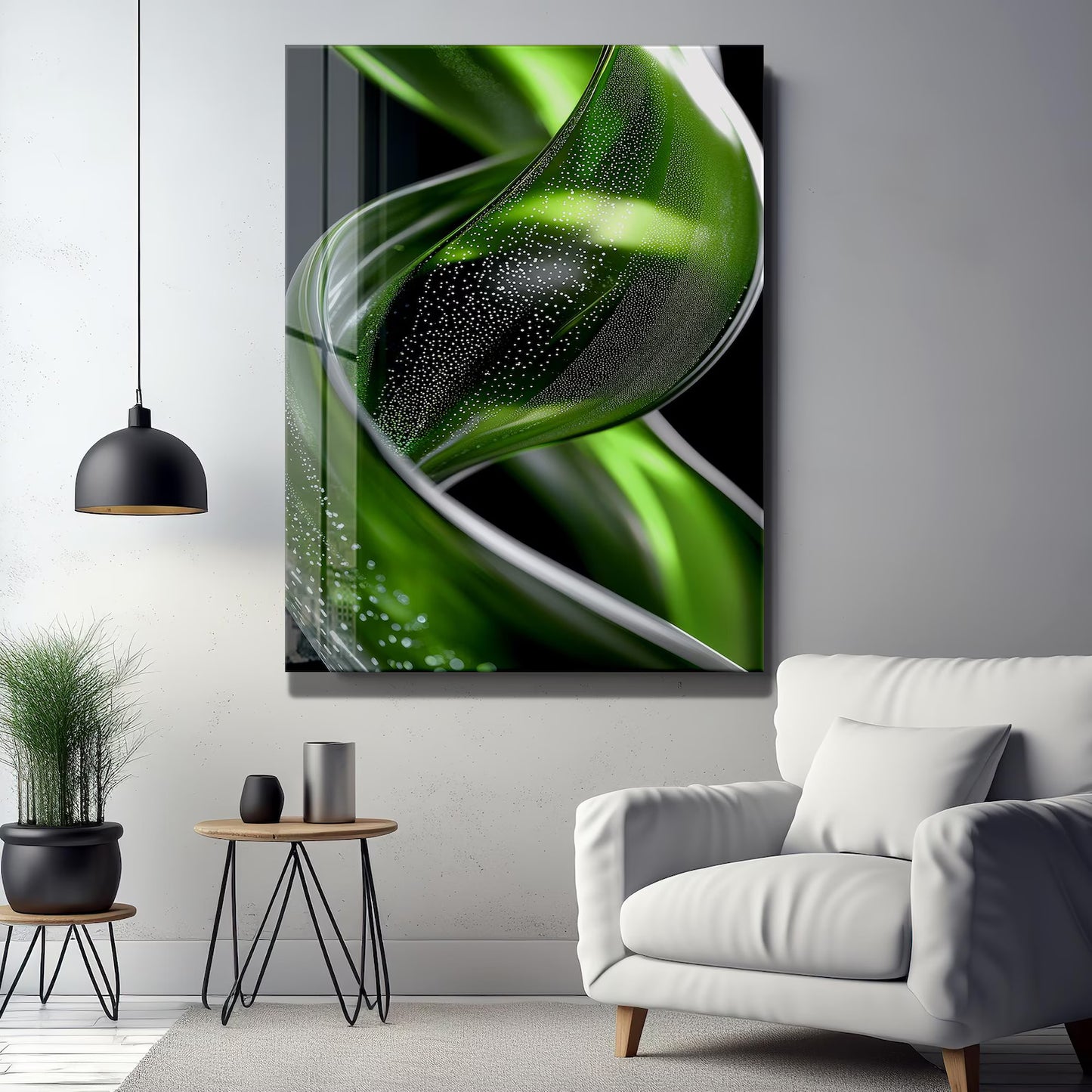Green Spiral Glass Wall Art