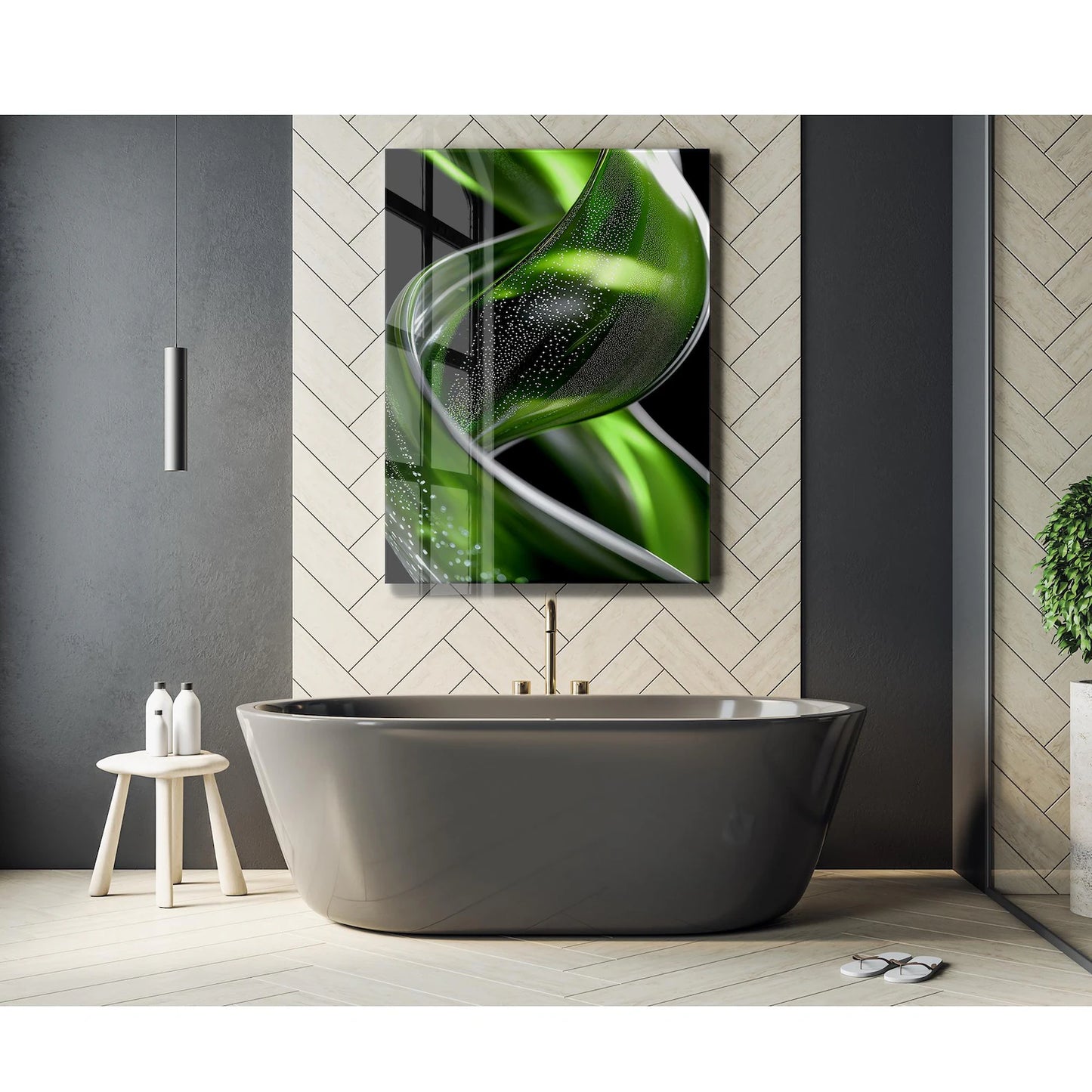 Green Spiral Glass Wall Art