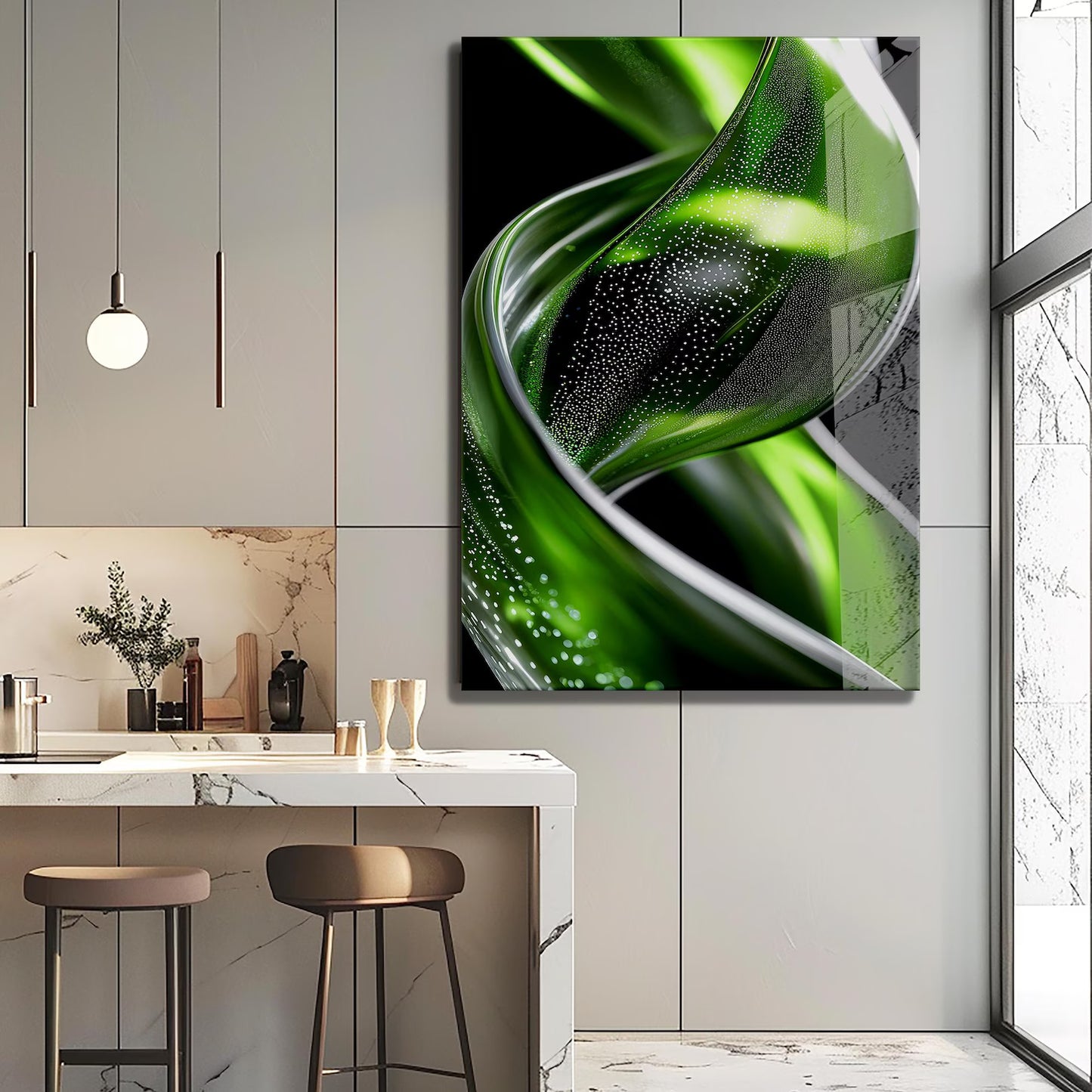 Green Spiral Glass Wall Art