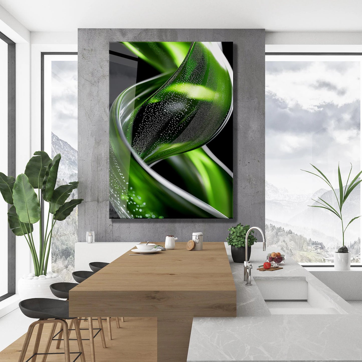 Green Spiral Glass Wall Art