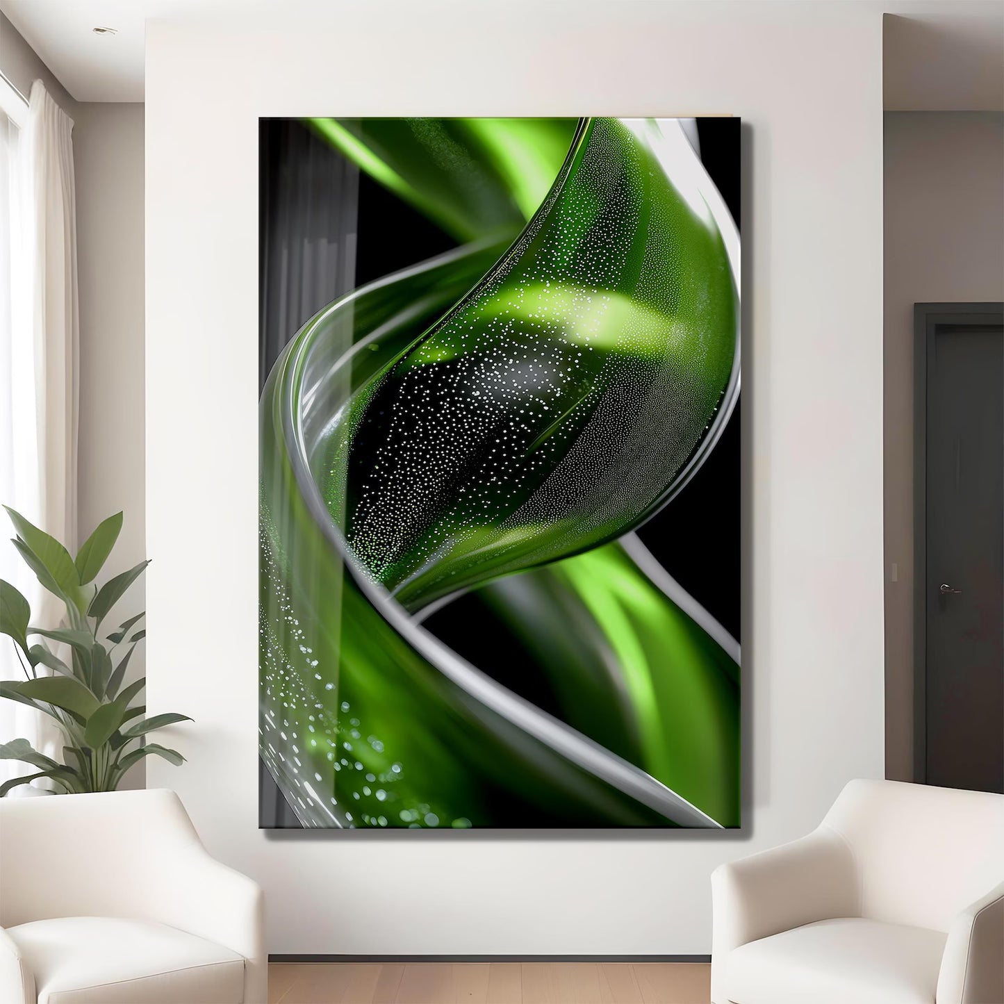 Green Spiral Glass Wall Art