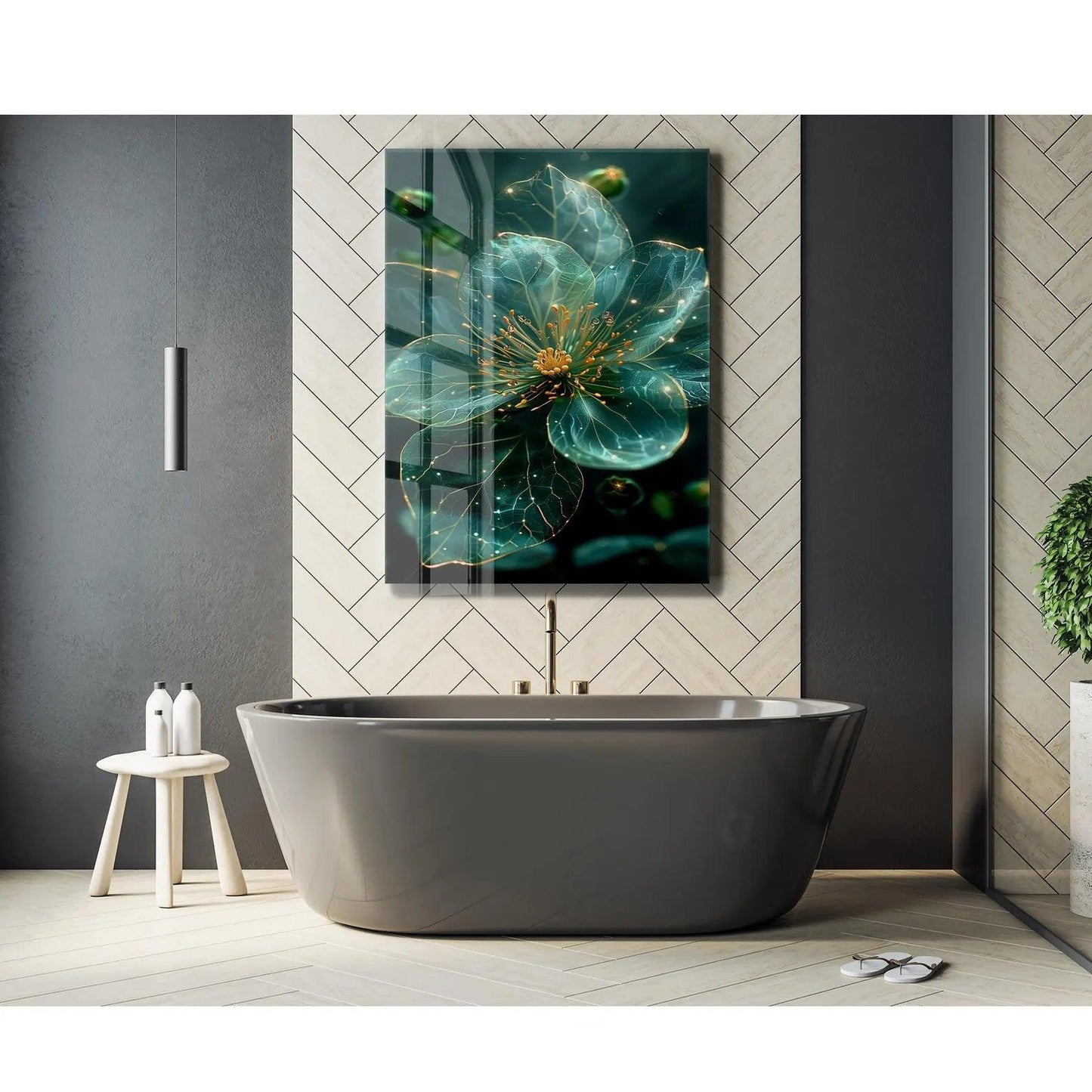 Fiore Turchese Quadro in Vetro Temperato