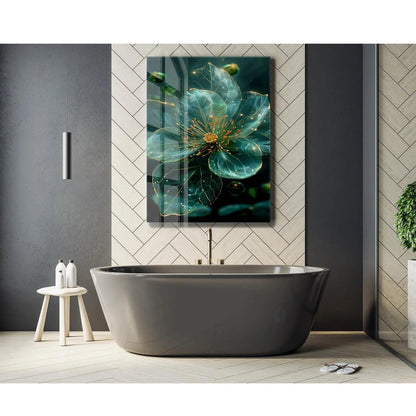 Fiore Turchese Quadro in Vetro Temperato