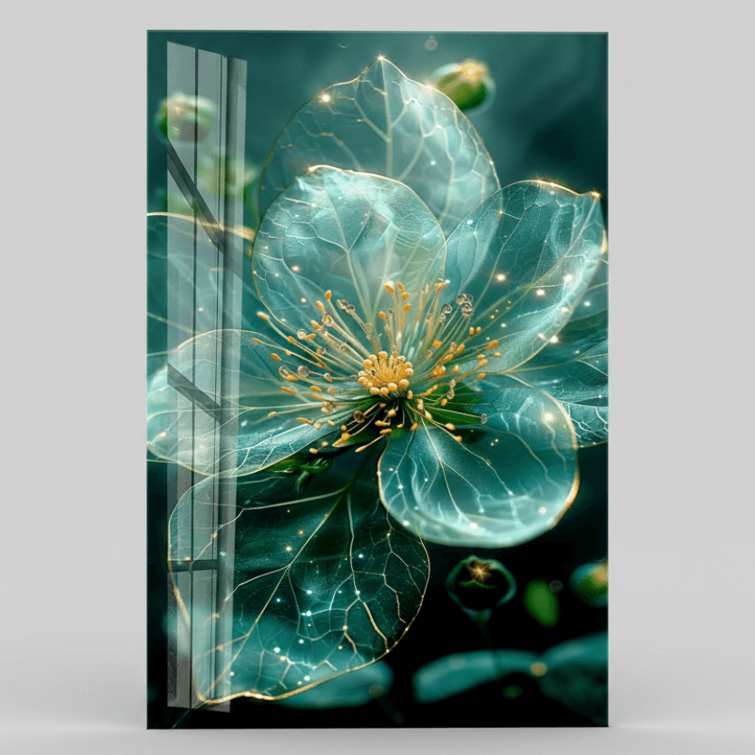 Fiore Turchese Quadro in Vetro Temperato