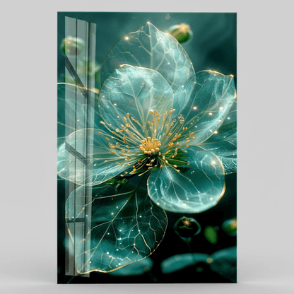 Fiore Turchese Quadro in Vetro Temperato