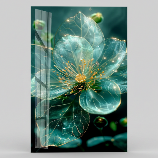 Fleur Turquoise Tableau en Verre Trempé