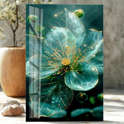 Fiore Turchese Quadro in Vetro Temperato